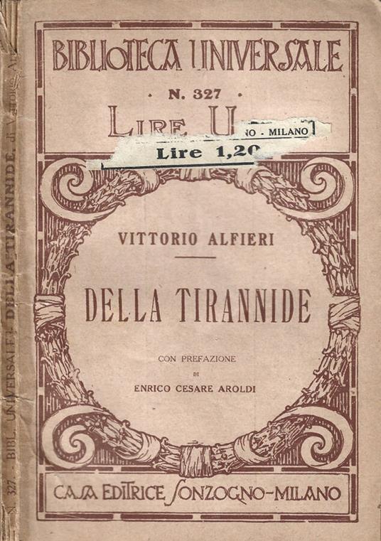 Della Tirannide - Vittorio Alfieri - copertina