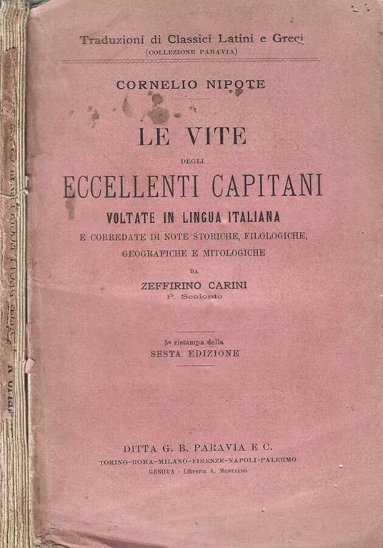 Le vite degli eccellenti capitani - Cornelio Nepote - copertina