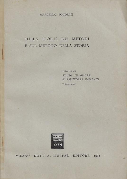 Sulla storia dei metodi e sul metodo della storia - Marcello Boldrini - copertina