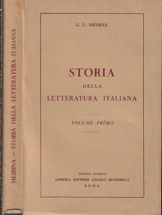 Storia della letteratura italiana Vol. I - Giuseppe L. Messina - copertina