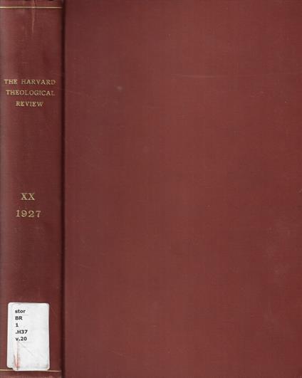 The Harvard Theological Review Vol. XX Anno 1927 - copertina