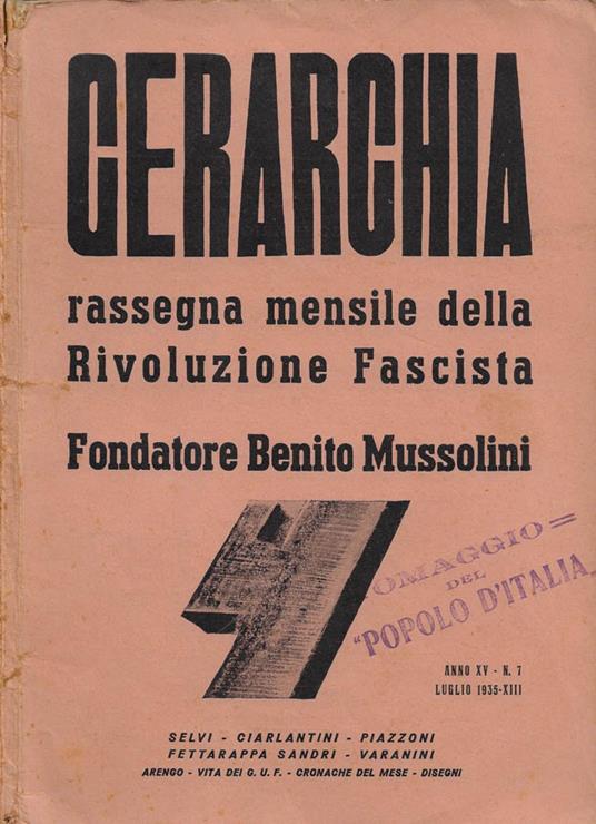 Gerarchia. Rassegna mensile della Rivoluzione Fascista. N. 7 - Luglio 1935 - copertina
