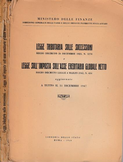 Legge tributaria sulle successioni, Legge sull'imposta sull'asse ereditario globale netto - copertina