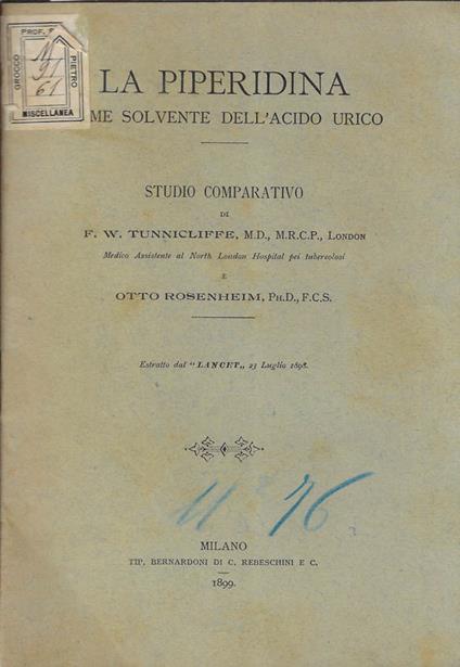 La piperidina come solvente dell'acido urico - copertina