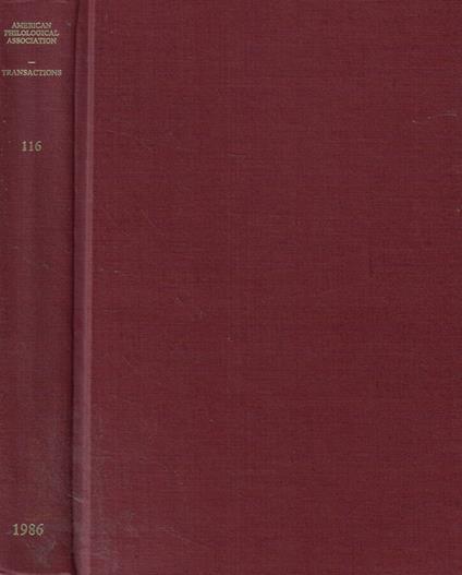 Transactions of the American Philological Association vol. 116 Anno 1986 - copertina