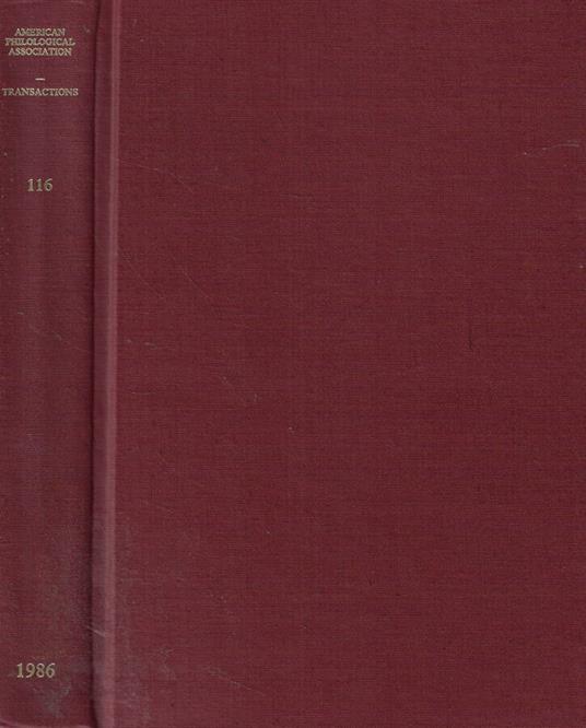 Transactions of the American Philological Association vol. 116 Anno 1986 - copertina
