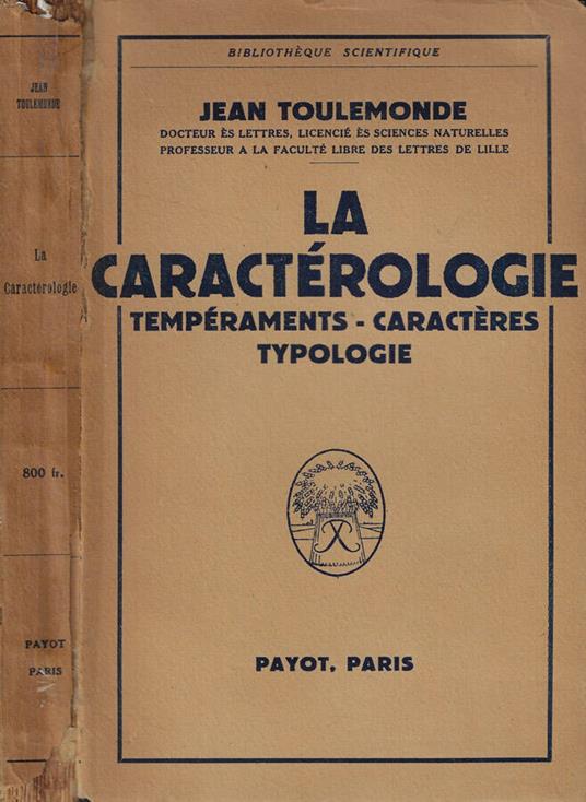 La caractérologie - copertina
