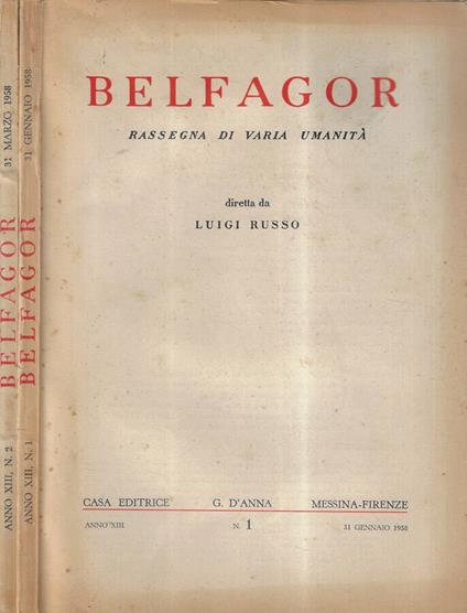 Belfagor anno XIII n. 1, 2 - copertina