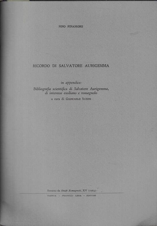 Ricordo di Salvatore Aurigemma - copertina