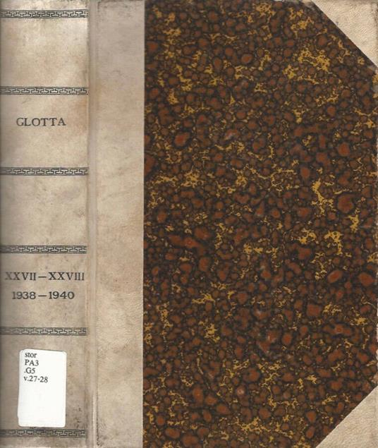 Glotta - Vol. XXVII-XVIII 1938 - 1940 - copertina