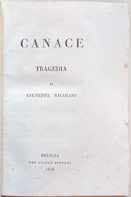 Canace. Tragedia - Giuseppe Niccolini - copertina