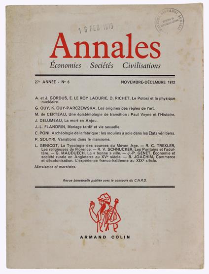 Annales. Économies - Sociétés - Civilisations. 27 Année - N°6 - Novembre-Decembre 1972 - Armand Colin, - 1972 - copertina