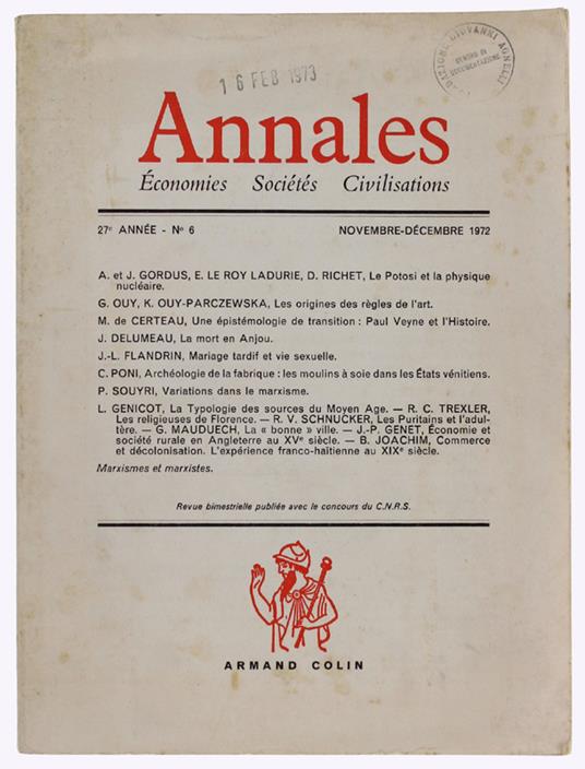 Annales. Économies - Sociétés - Civilisations. 27 Année - N°6 - Novembre-Decembre 1972 - Armand Colin, - 1972 - copertina