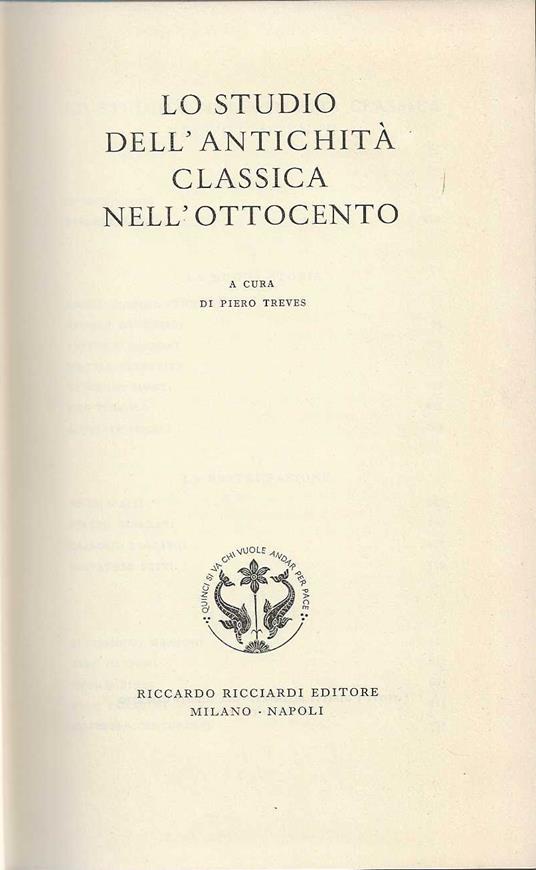 Lo Studio dell'Antichità Classica nell'Ottocento - Piero Treves - copertina
