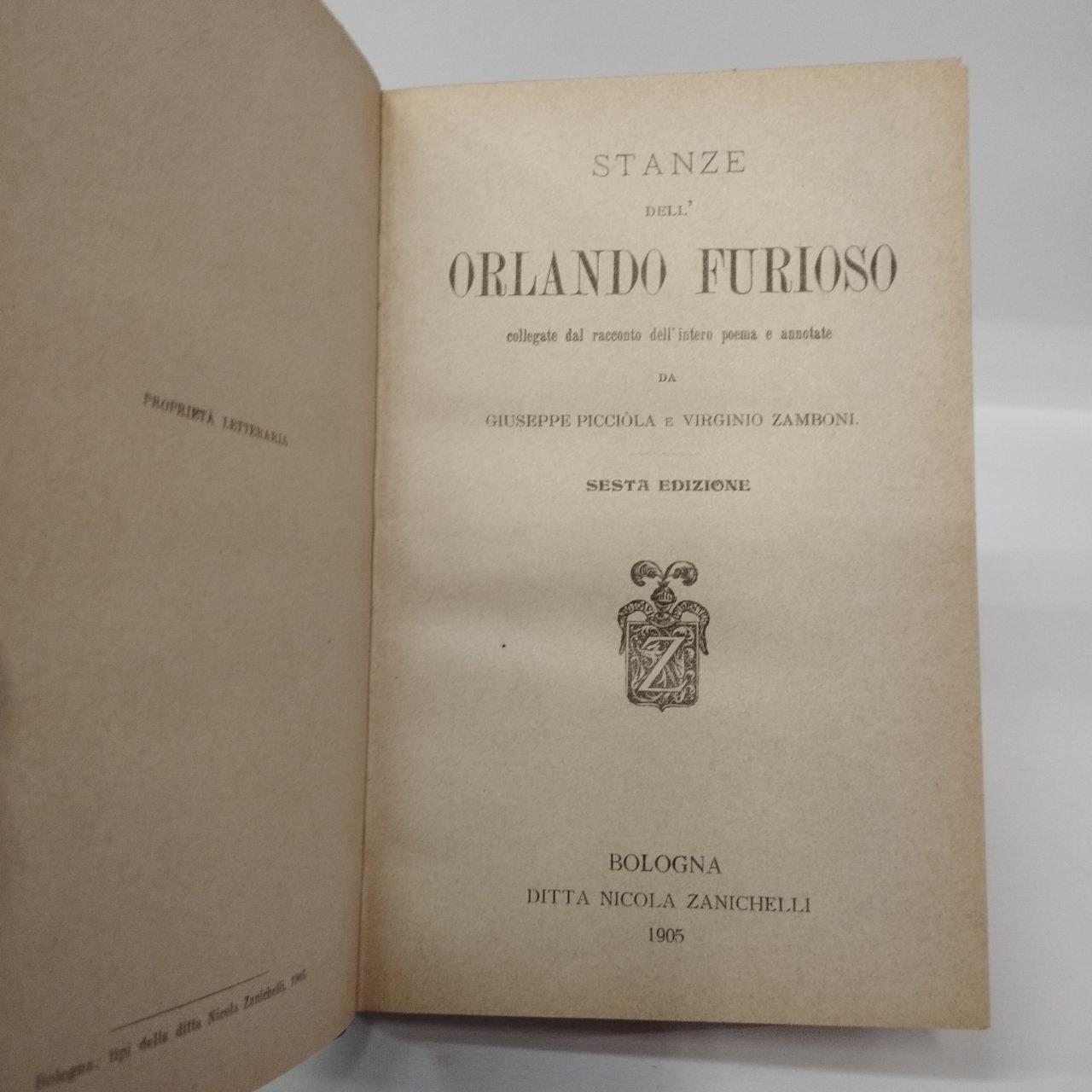 Stanze dell'Orlando Furioso collegate dal racconto dell'intero poema e annotate da Giuseppe Picciola e Virginio Zamboni