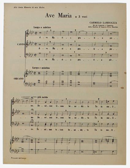 Ave Maria A 3 Voci. Spartito Per Canto E Organo - copertina