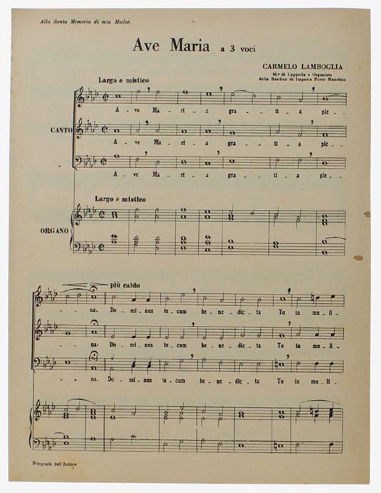 Ave Maria A 3 Voci. Spartito Per Canto E Organo - copertina