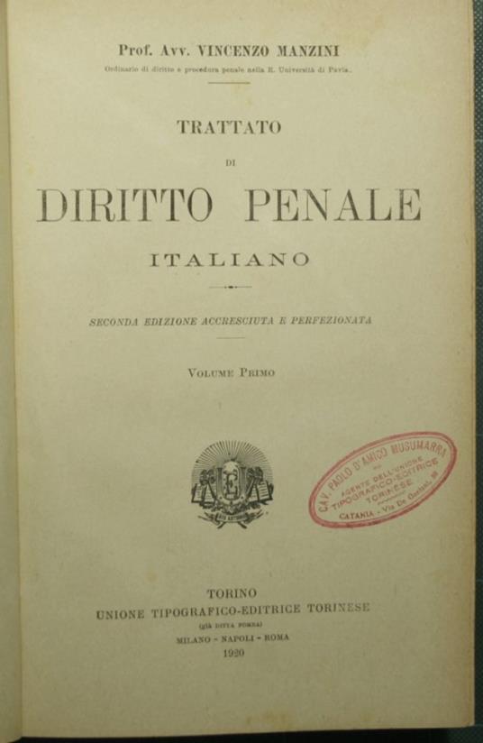 Trattato di diritto penale italiano - Vincenzo Manzini - copertina