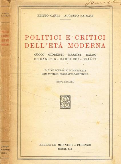 Politici e critici dell'età moderna - Plinio Carli - copertina