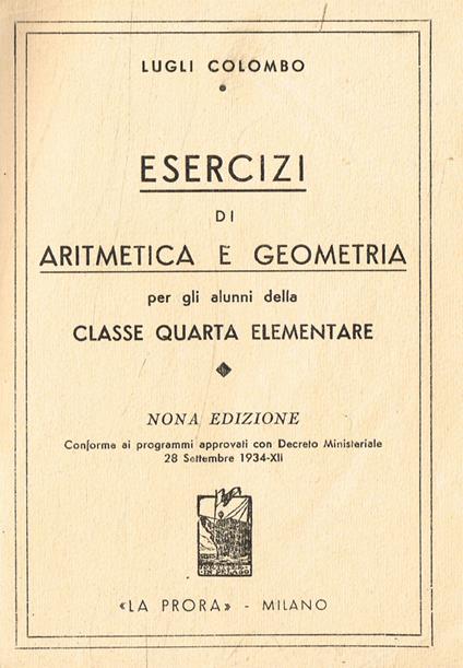 Esercizi di aritmetica e geometria per gli alunni della classe quarta elementare - copertina