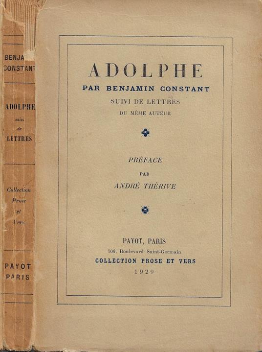 Adolphe (suivi de Lettres choisies) - Benjamin Constant - copertina