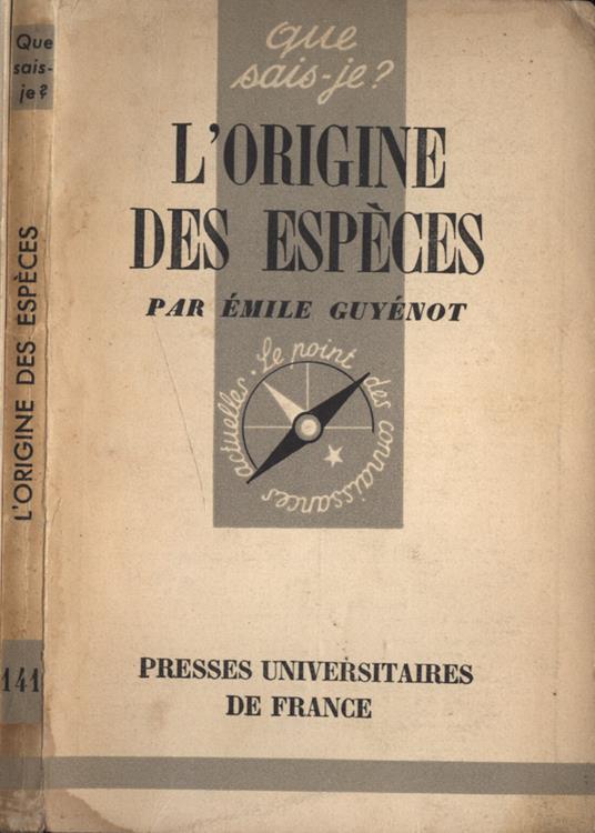 L' origine des espèces - Emile Guyénot - copertina