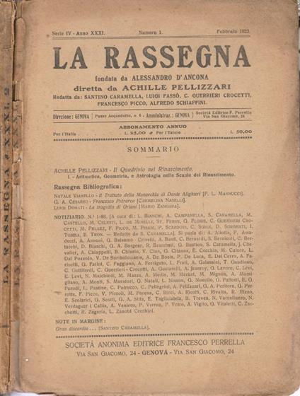La rassegna serie IV, anno XXXI, n 1,2 1923 - Achille Pellizzari - copertina