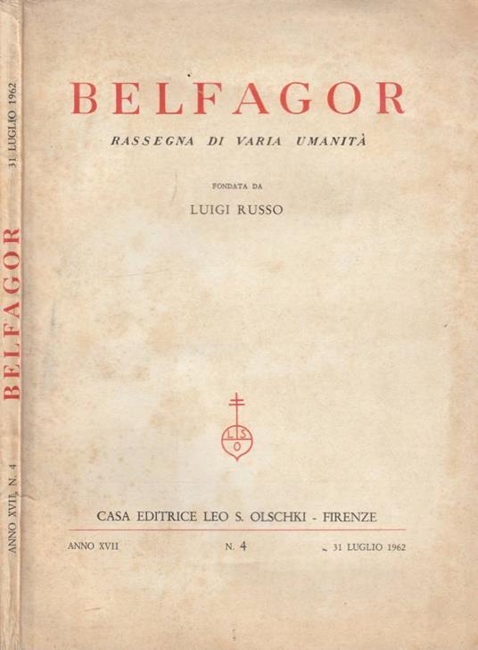 Belfagor anno XVII, n 4, luglio 1962 - Mario Petrini - copertina