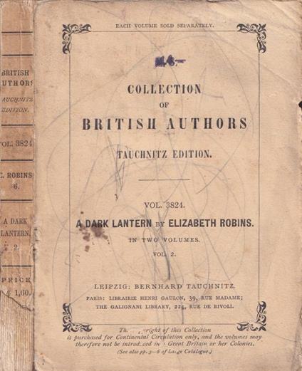 A dark lantern, vol. II - Elizabeth Robins - copertina