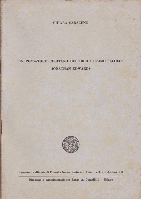 Un pensatore puritano del diciottesimo secolo: Jonathan Edwards - Chiara Saraceno - copertina