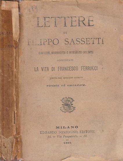Lettere - Filippo Sassetti - copertina