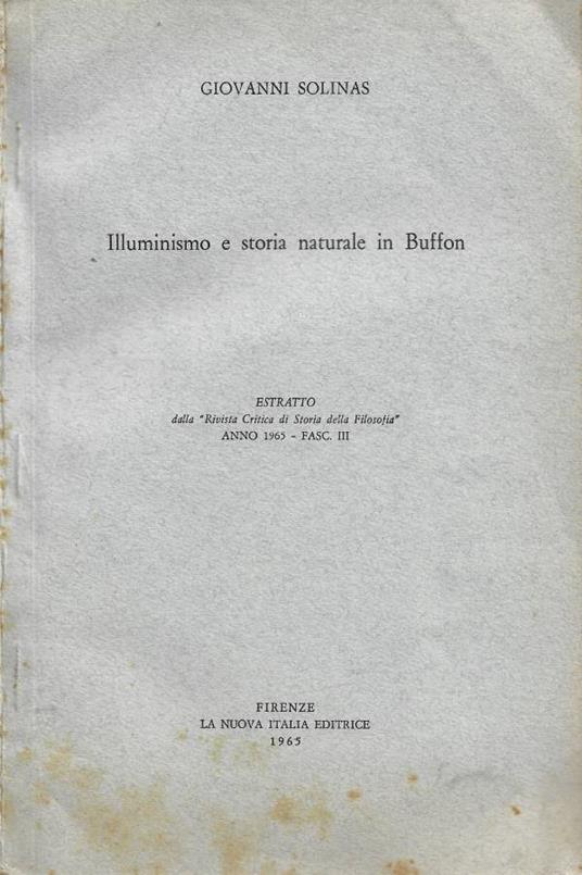 Illuminismo e storia naturale in Buffon - Giovanni Solinas - copertina
