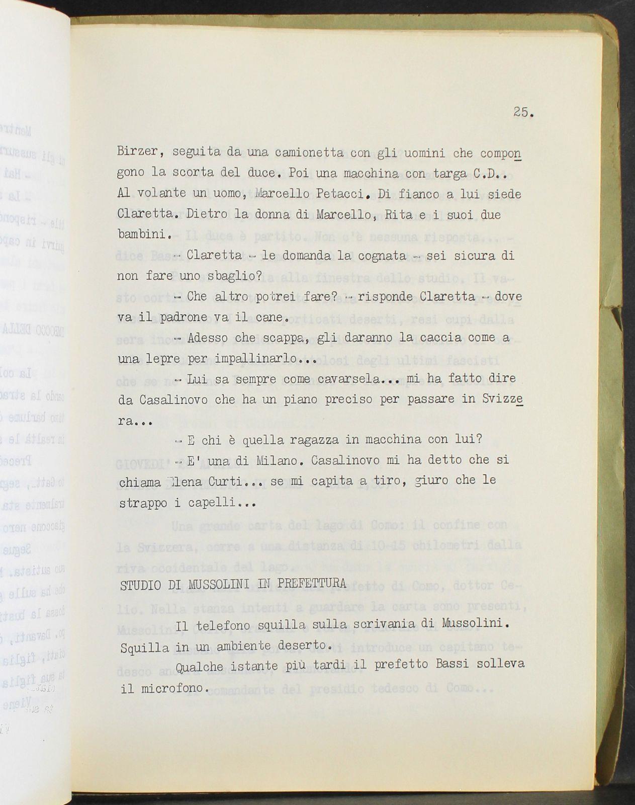 Ultimi quattro giorni di Mussolini. Sceneggiatura