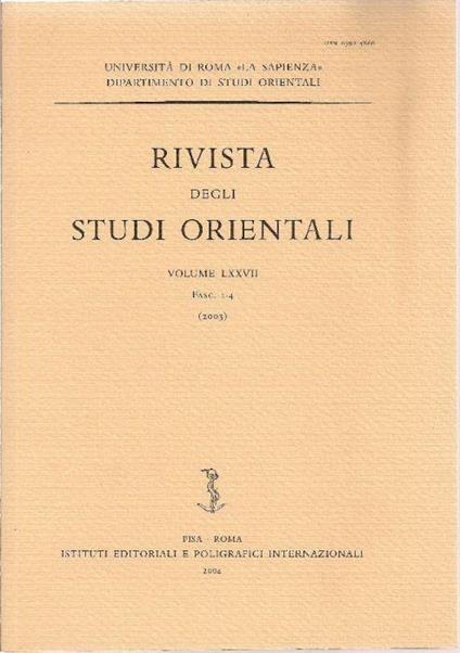 A cura del Dipartimento di Studi Orientali dell'Università di Roma ''La Sapienzà&#3 - copertina