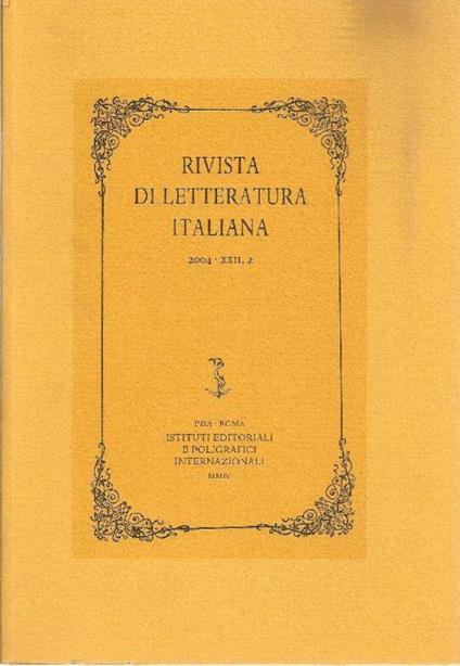 Rivista di letteratura Italiana diretta da Giorgio Baroni e Michele Dell'Acqua - copertina