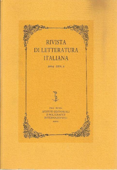 Rivista di letteratura Italiana diretta da Giorgio Baroni e Michele Dell'Acqua - copertina