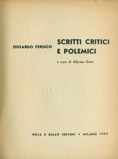 Scritti critici e polemici - copertina