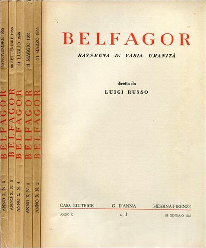 Belfagor. 1955. Anno X. Rassegna Bimestrale, 6 Fascicoli. Annata Completa - copertina