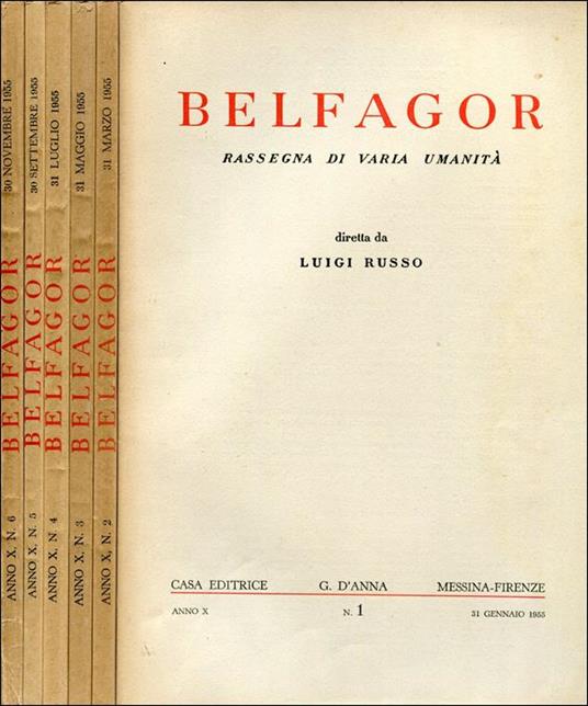Belfagor. 1955. Anno X. Rassegna Bimestrale, 6 Fascicoli. Annata Completa - copertina