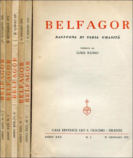 Belfagor. 1975. Anno Xxx. Rassegna Bimestrale, Fascicoli. Annata Completa - copertina