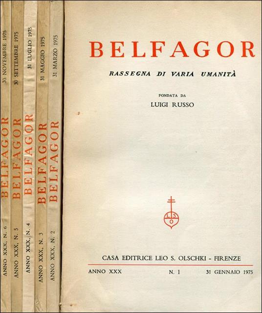 Belfagor. 1975. Anno Xxx. Rassegna Bimestrale, Fascicoli. Annata Completa - copertina
