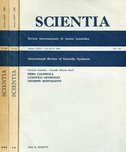 Scientia. 1981 - Annus LXXV - Volume 116 - 3 fascicoli (numeri I-IV, V-VIII, IX-XII) - copertina