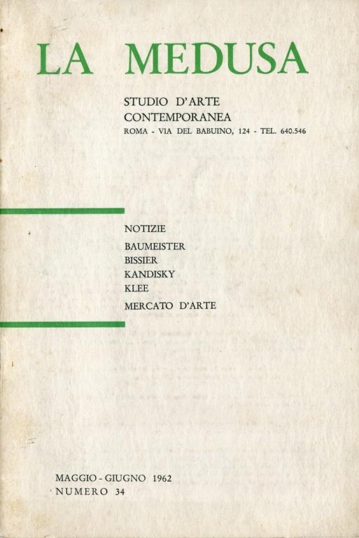 Notiziario La Medusa. Numero 34 Dicembre 1962. Baumeister Bissier Kandisky Klee - copertina