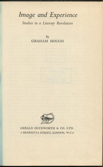 Image and Experience. Studies in a Literary Revolution - copertina