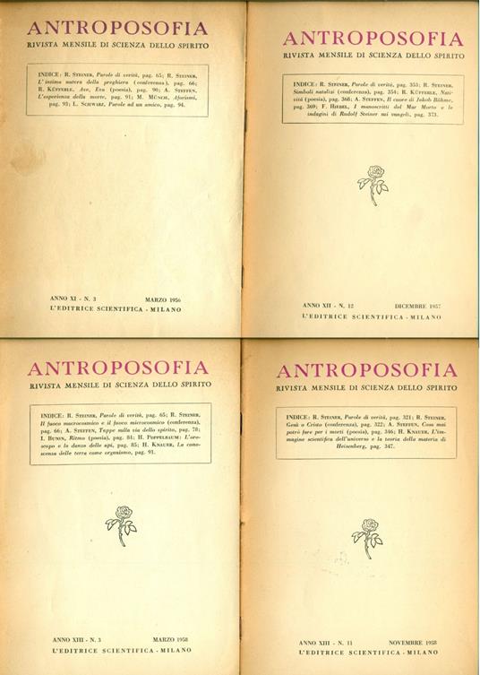 Anno XI n. 3 (marzo 1956). Anno XII n. 12 (dicembre 1957). Anno XIII, nn 3, 11 (marzo e novembre 1958) - copertina