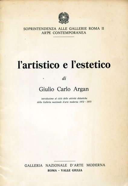 artistico e l'estetico - Giulio Carlo Argan - copertina
