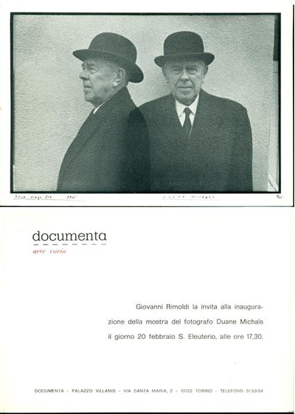 Duane Michals. Invito. Torino, Documenta, 1974 - copertina