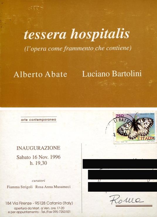 Tessera hospitalis (l'opera come frammento che contiene) Alberto Abate. Luciano Bartolini - copertina