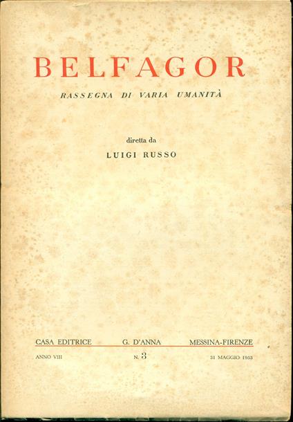 Belfagor, Fascicolo n. 3, 31 maggio 1953 - copertina