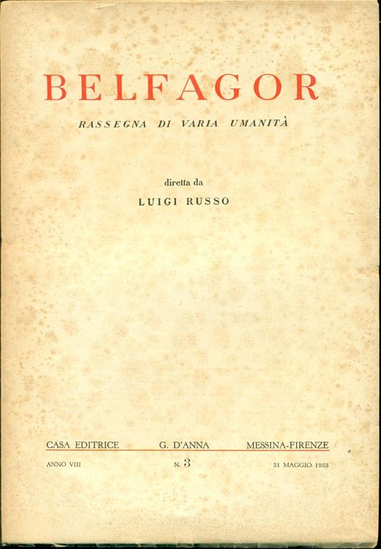 Belfagor, Fascicolo n. 3, 31 maggio 1953 - copertina